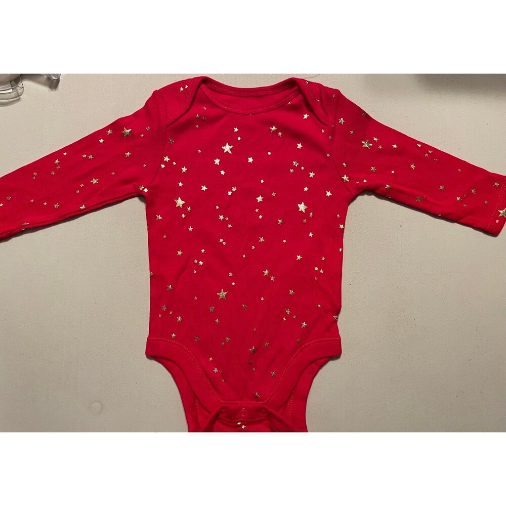 Red long sleeve baby onesie with gold stars 3/6mon Old Navy NWT